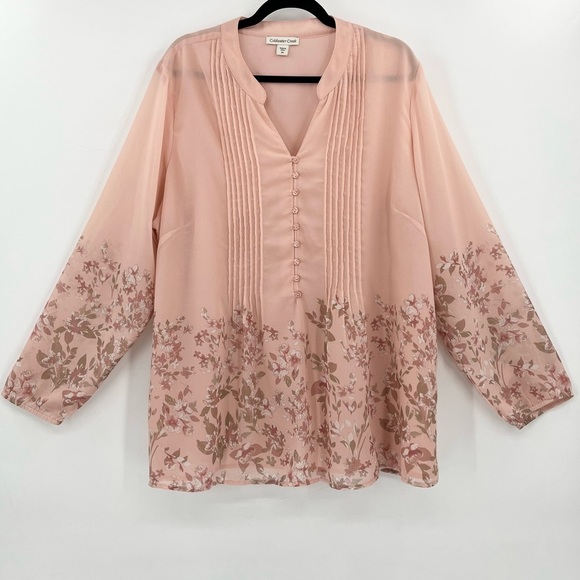 Coldwater Creek Sheer Pink Floral Print Chiffon Tunic Blouse Top 2X - Picture 1 of 10